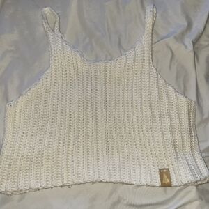 Handmade Cropped White Knit Women's Tank Top